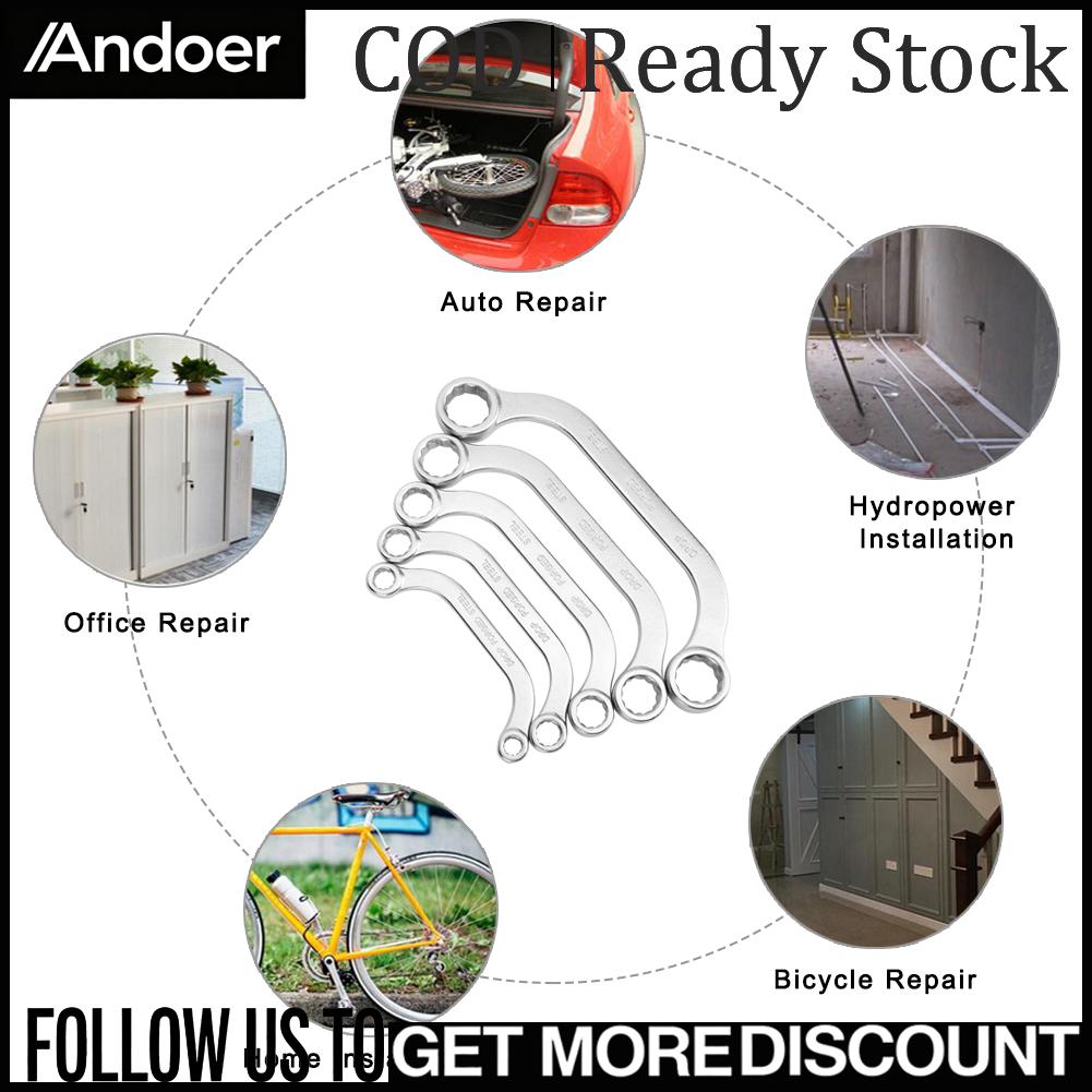 Andoer REVERSIBLE Half Moon Double Box ชุดประแจวงล้อ 5 ชิ้น 8-22 มม.ชุดประแจพระจันทร์ครึ่งดวง Chrome Vanadium STEEL สำหรับการบำรุงรักษาทางกลสำหรับซ่อมรถยนต์ ราคา 1,944 บาท*ส่งฟรี