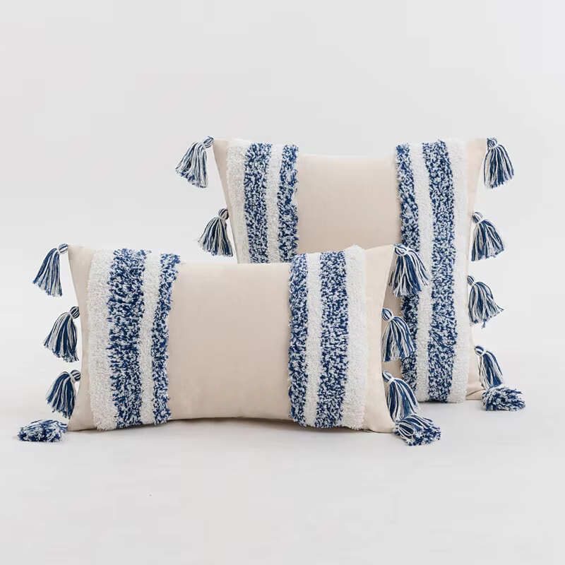 【Urbanna hot】 Pillow Cover Stripe Tufted Cushion Cover 45x45cm/30x50cm Blue Grey Home Decoration For Sofa Bed Chair Living Room Bed Room