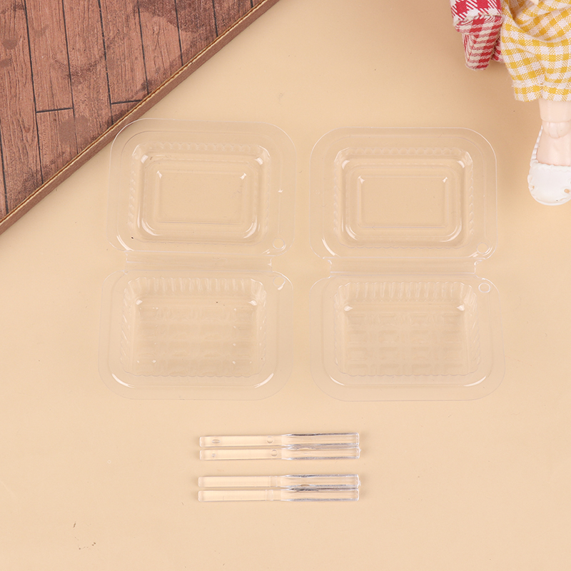 KiddieKingdom 1 12 Dollhouse rõ ràng đũa dùng một lần Hộp Ăn Trưa đặt Dollhouse mini bộ Đồ ăn phụ ki