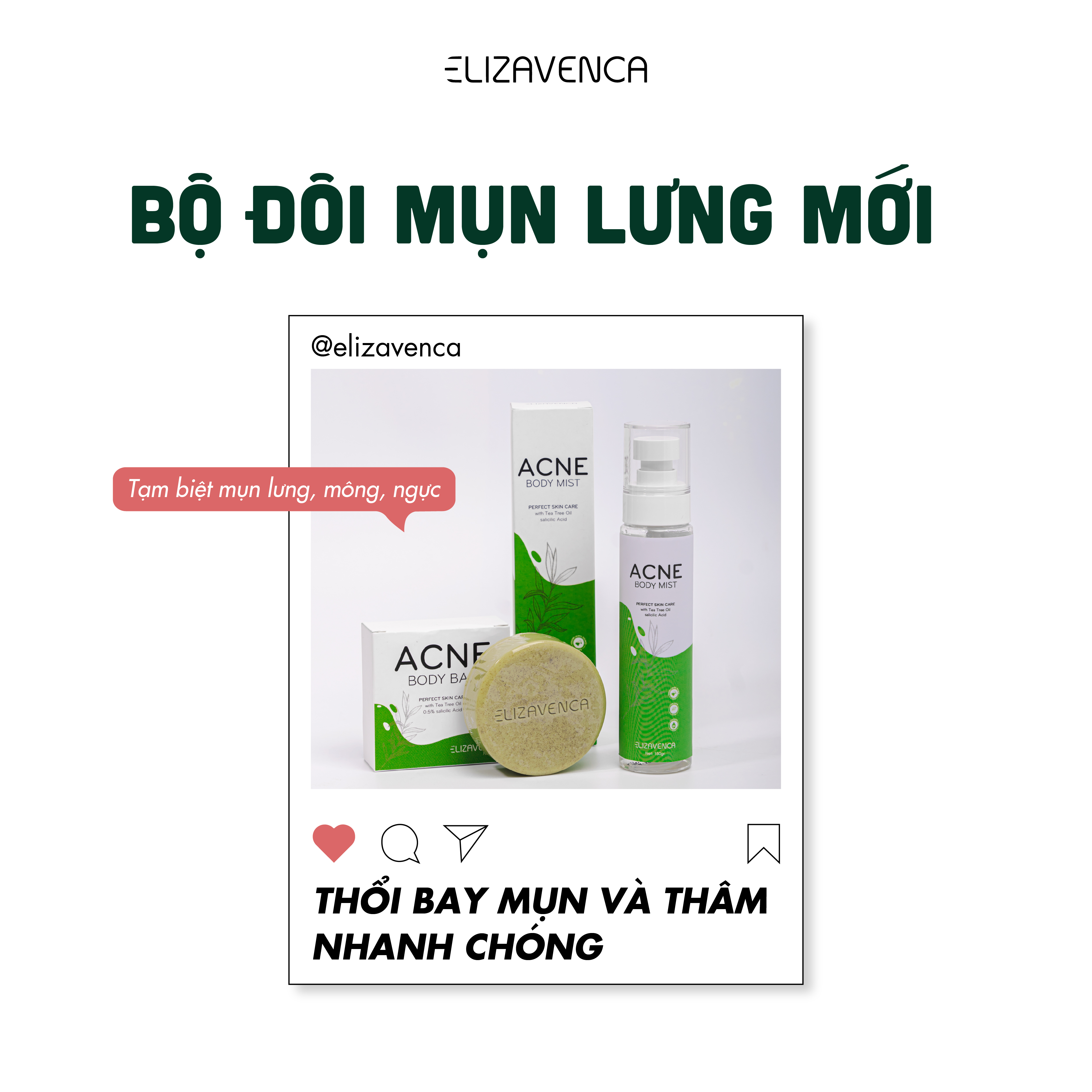 BỘ ĐÔI XỊT VÀ XÀ PHÒNG LÀM SẠCH MỤN LƯNG VÀ TOÀN THÂN ELIZAVENCA ACNE BODY