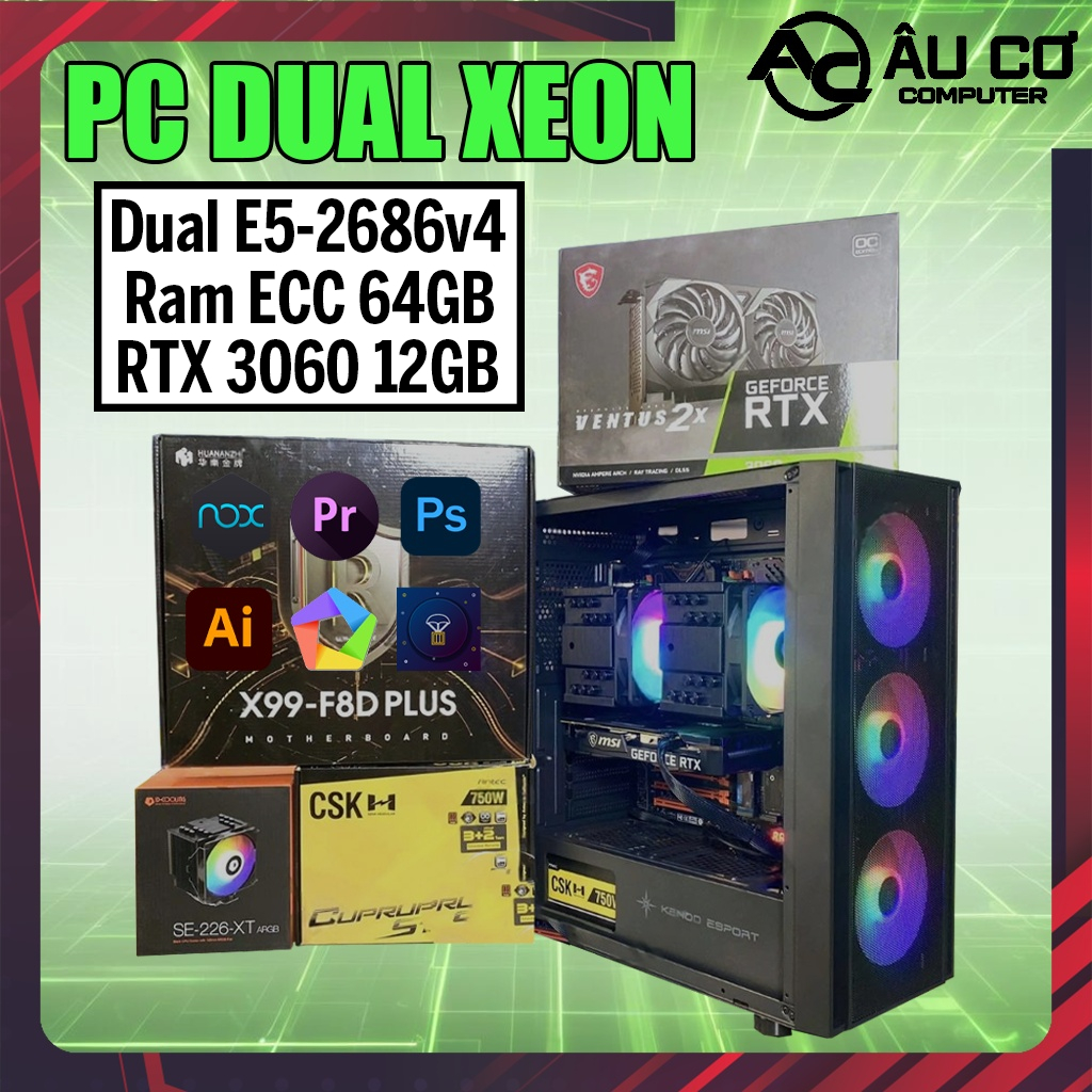 Dual Xeon Pc - Workstation Pc - Gaming Pc Graphics Dual Xeon Rig Specialized in Virtualization Render Virtualization Dual E5 2686V4 Giá 13,395,330 Đồng*Miễn phí vận chuyển