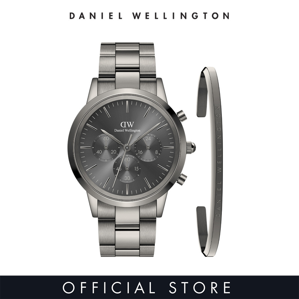 Daniel Wellington Gift Set - Iconic Chronograph 42mm Link Graphite + Classic Bracelet Anthracite Grey Large - Watch + Jewelry Set for Male Gift for men Birthday Annivesary ราคา 11,319 บาท*ส่งฟรี