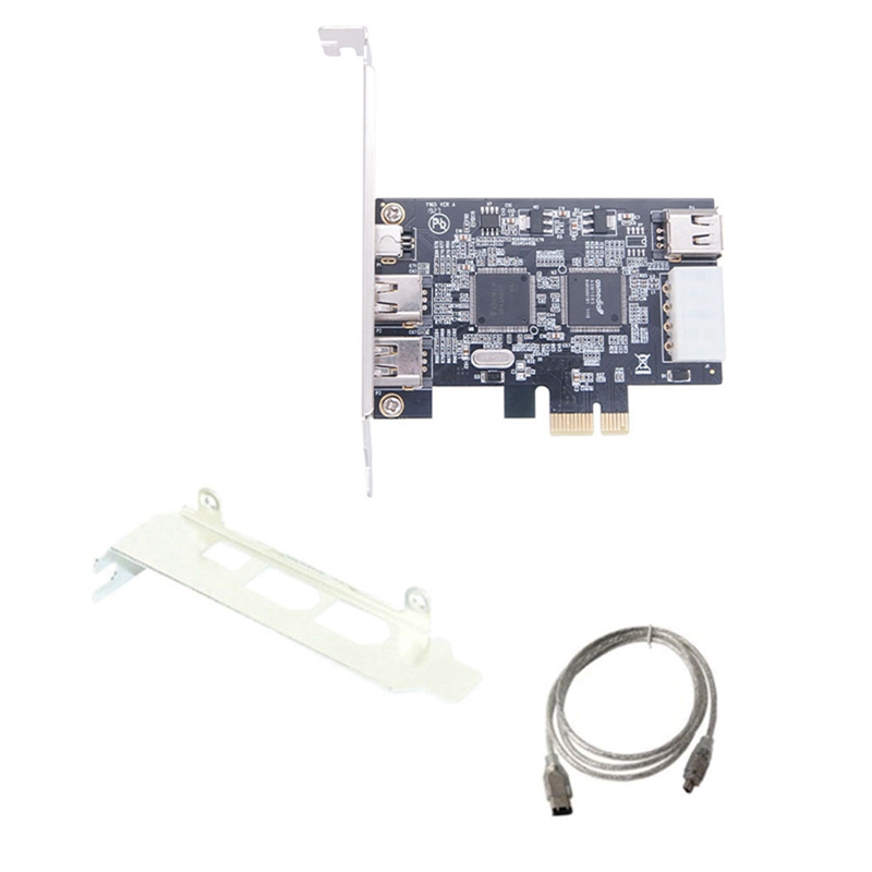Pci-e 1x ieee 1394a 4 port firewire card adapter 1394 a pcie black pc+metal firewire card +6 pin to 4 pin ieee 1394 cable