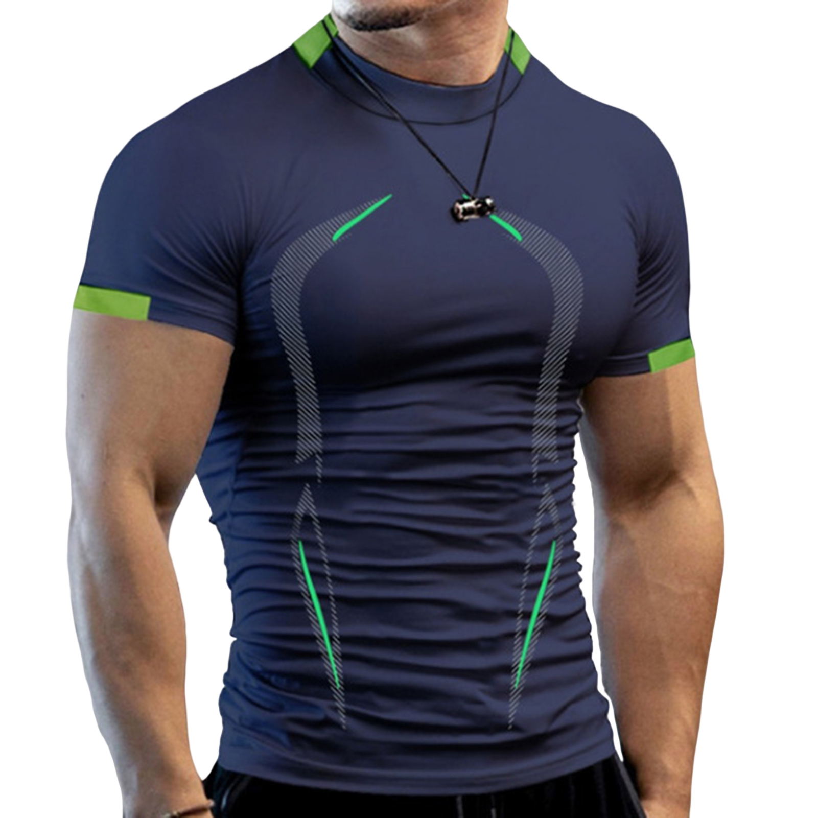Dece Flor Half High Collar Short Sleeve Printing Stitching Men T-shirt Summer Running Compression T-shirt Streetwear Pullover Top Printing - 2