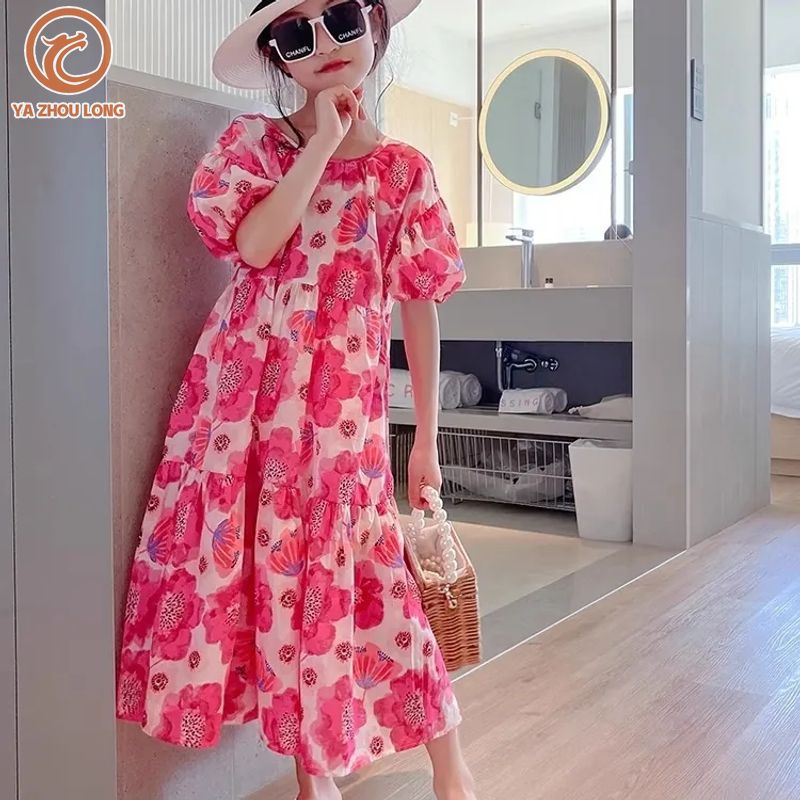  Ya zhou váy dài trẻ em váy cho bé gái váy hoa bé gái Đầm dài váy đi biển Đầm công chúa giản dị Đầm rộng thoải mái 