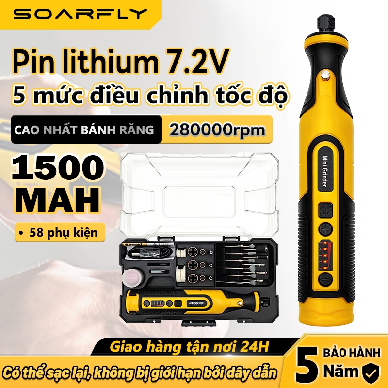 SOARFLY 【Bộ 58 món 7.2V Máy mài khuôn mini, Máy mài cầm tay, mài đánh bóng mini, Máy mài khắc đa năng 3 tốc độ quay, máy mài mini máy khoan cắt sạc pin(Cắt, khắc, phay, mài, vẽ, cắt tỉa, đánh bóng)