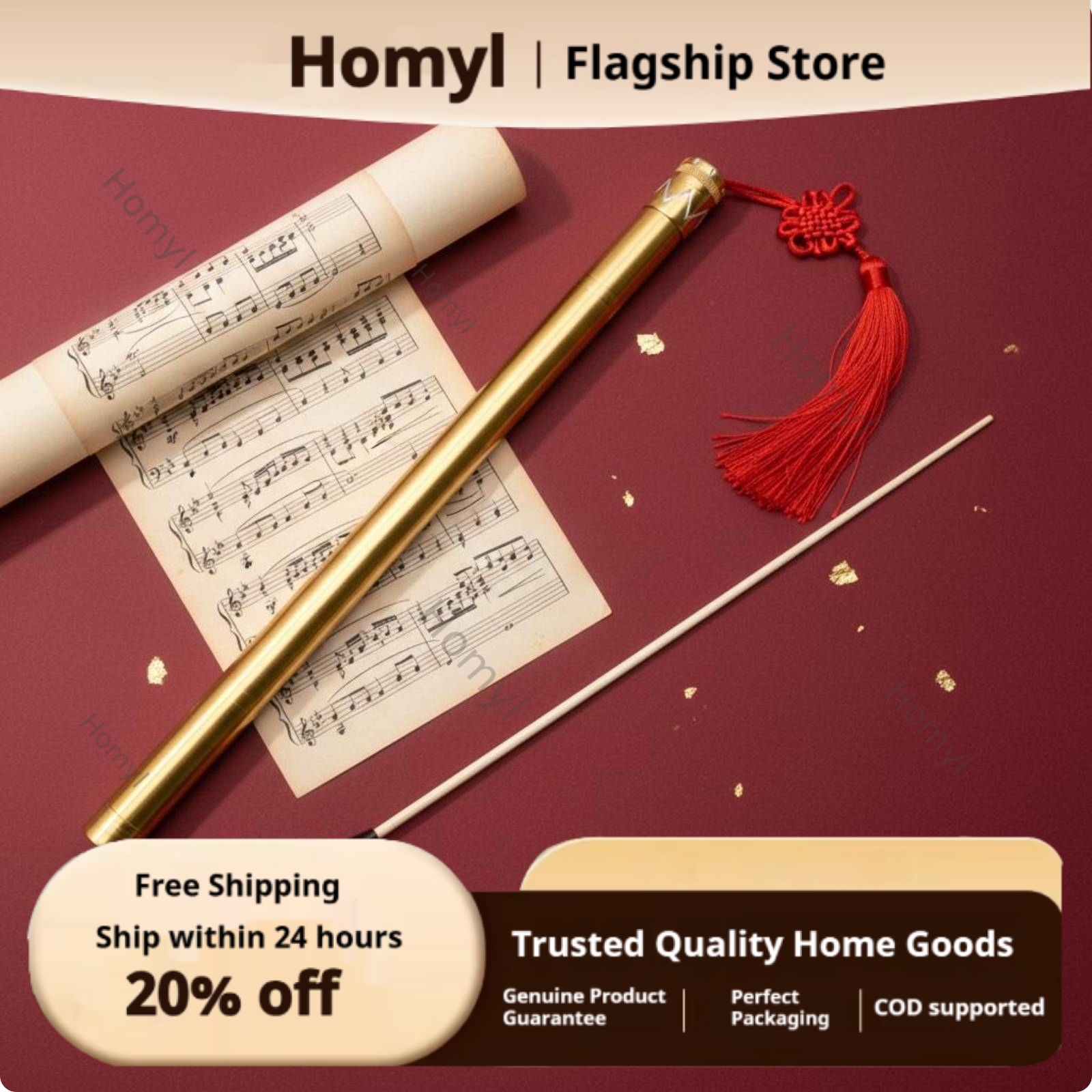Homyl Solid Wood Orchestra Baton Professional Level Conducting Baton Tube Set Balanced Weight Wooden Conductor Wand Ergonomic Grip for Conductors, Performance, Concert, Rehearsal