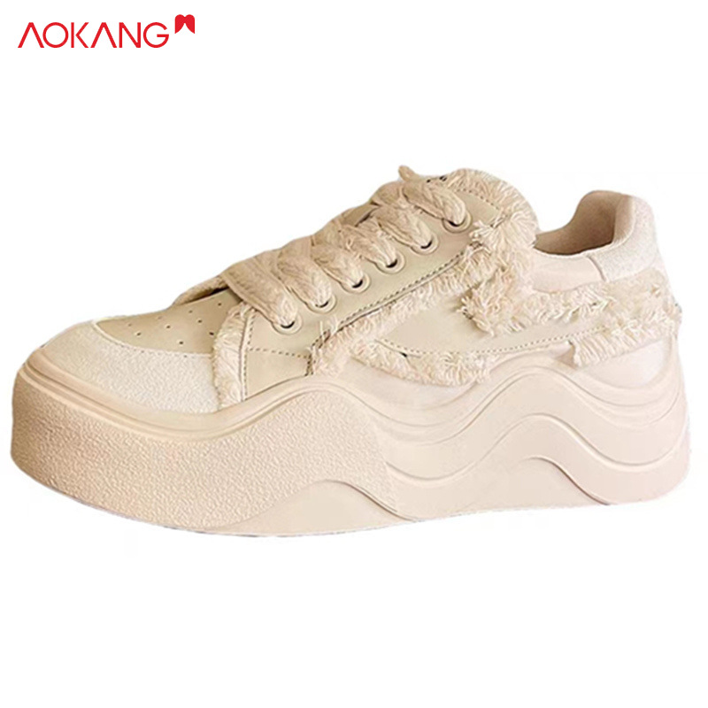 AOKANG lượn sóng Dưới bánh mì Giày Dây Tua Rua lúa mì Tai Giày đế xốp giản dị CHA Sneakers