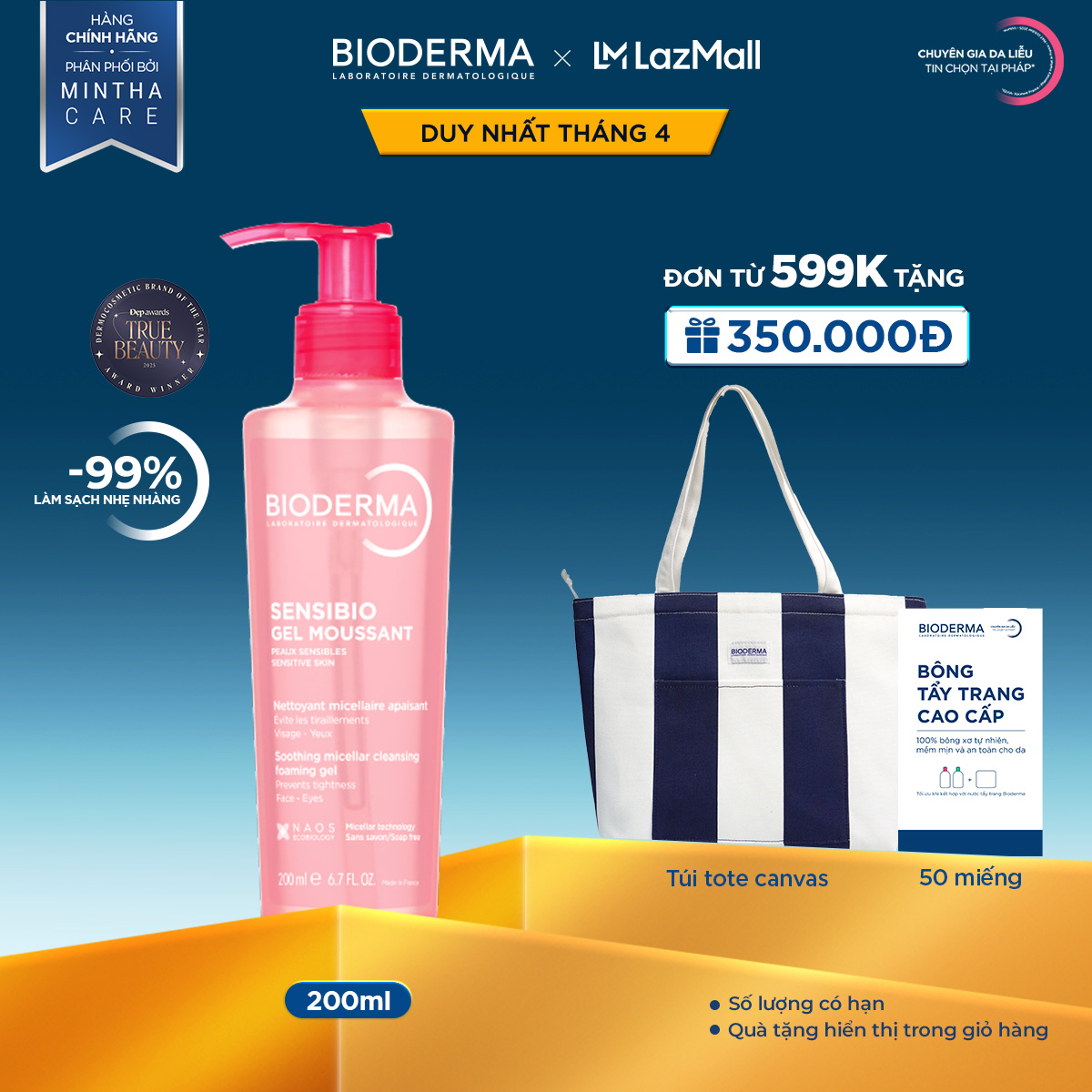 Gel rửa mặt tạo bọt cho da nhạy cảm Bioderma Sensibio Gel Moussant - 200ml