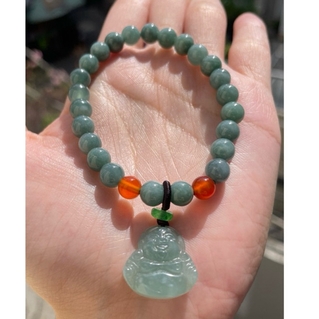 Vòng Tay Chuỗi Hạt Ngọc Phỉ Thúy Tự Nhiên Mix Charm Phật Di Lặc Bình An, Sức Khỏĩa