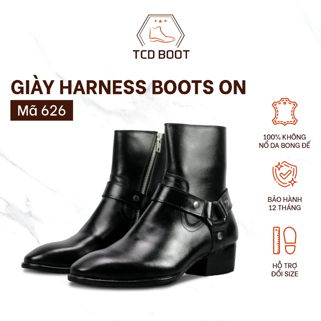 Giày Nam, Giày Harness Boot Nam Kiểu Dáng Thời Trang, Giày Da Nam Khóa Kéo Độn Đế Tăng Chiều Cao - Xưởng Giày Chelsea Boot