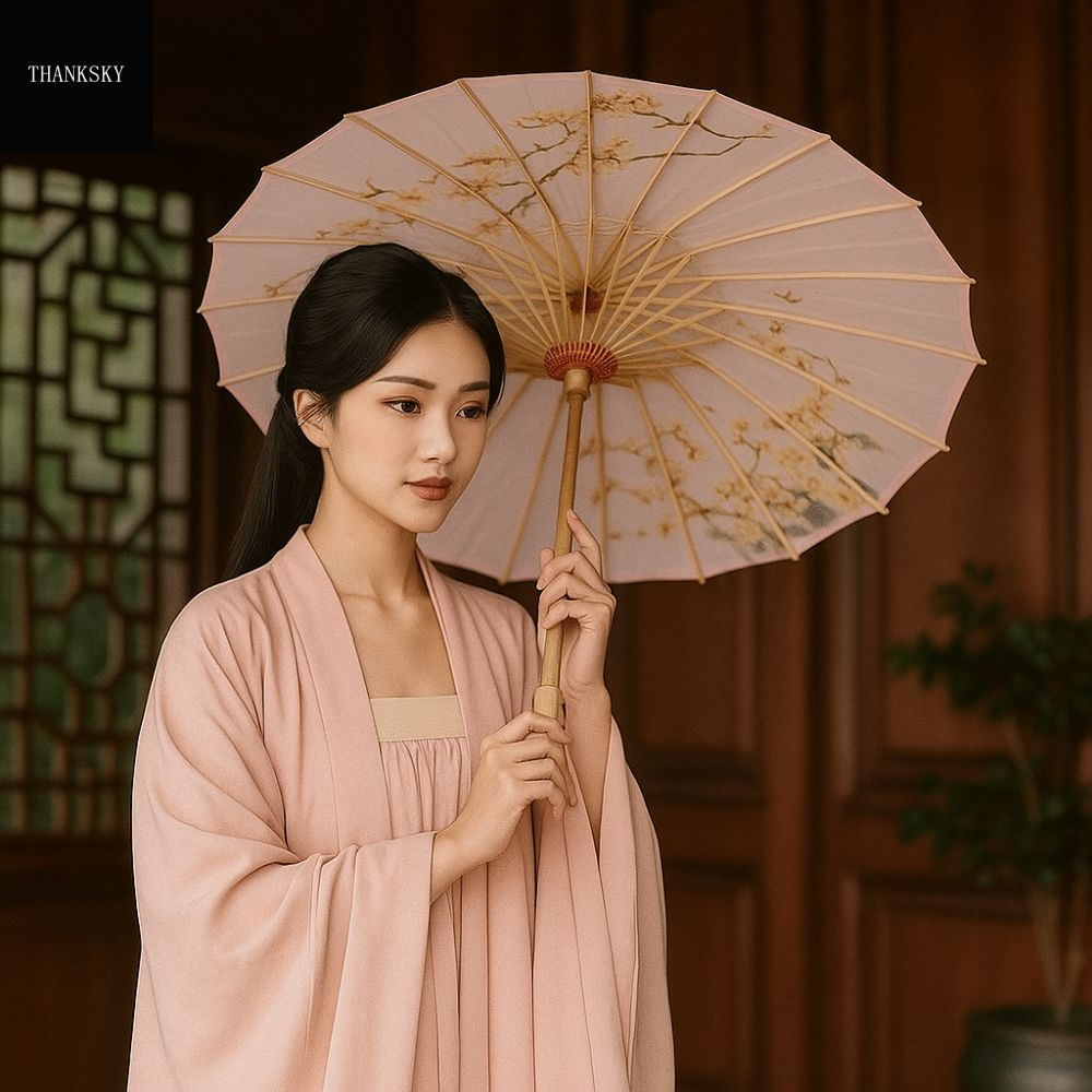 THANKSKY Làm thủ công Ô giấy dầu Phong cách Trung Quốc Tre Ô dù Hanfu Thực tế Trang trí Ô dù múa cổ dành cho nam nữ