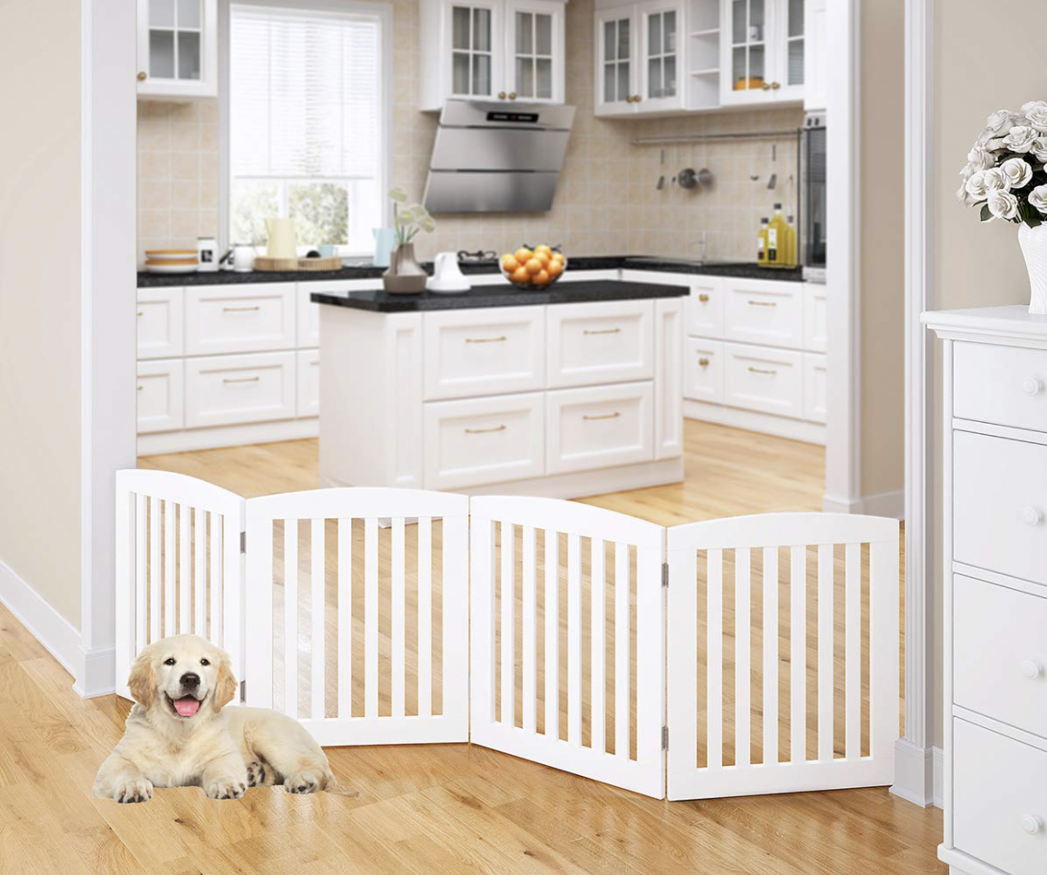 white freestanding dog gate