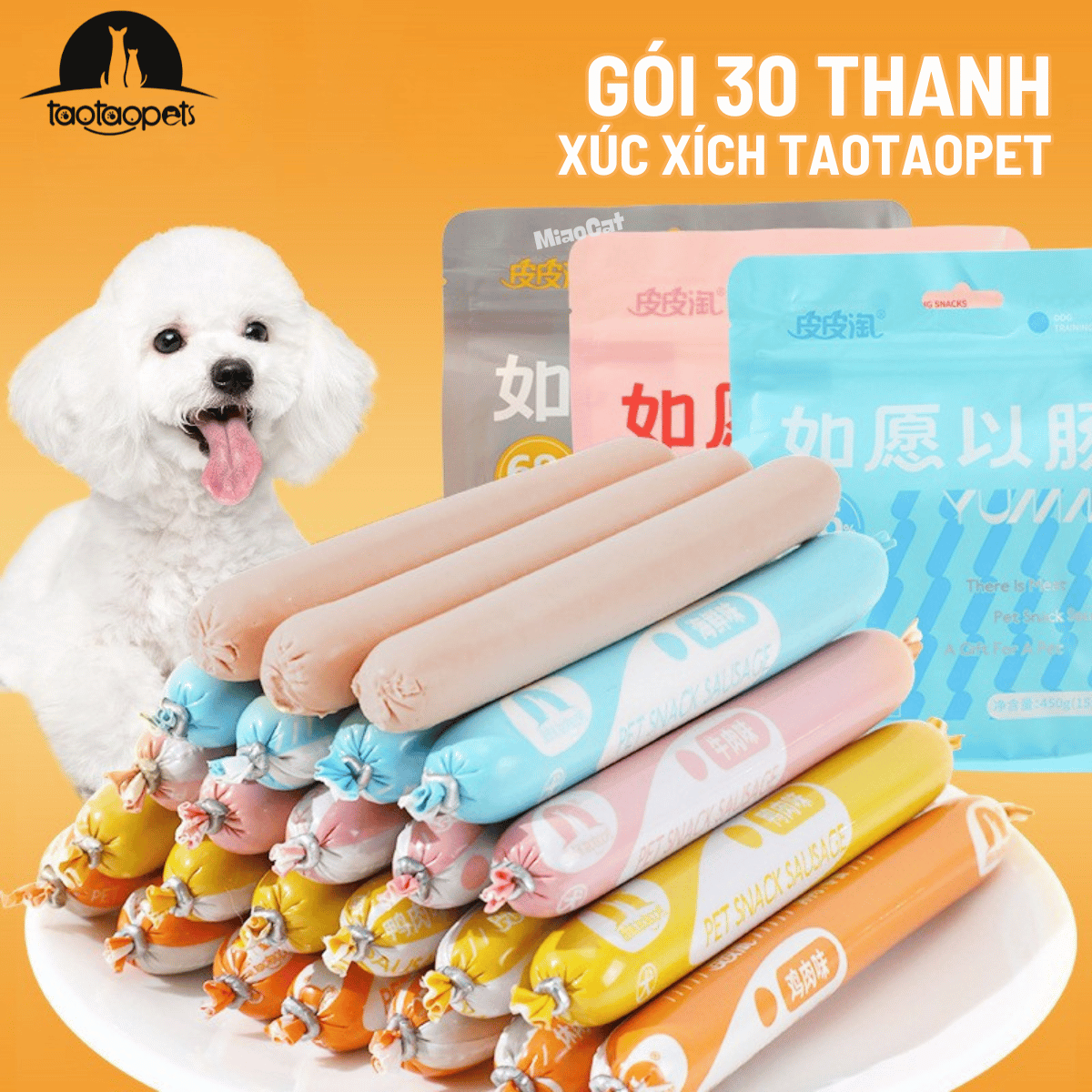 Xúc Xích Thưởng Cho Chó Taotaopets 15g – Túi 30 Thanh – Giàu Protein Hỗ Trợ Tăng Cơ – Dùng Cho Mọi Lứa Tuổi