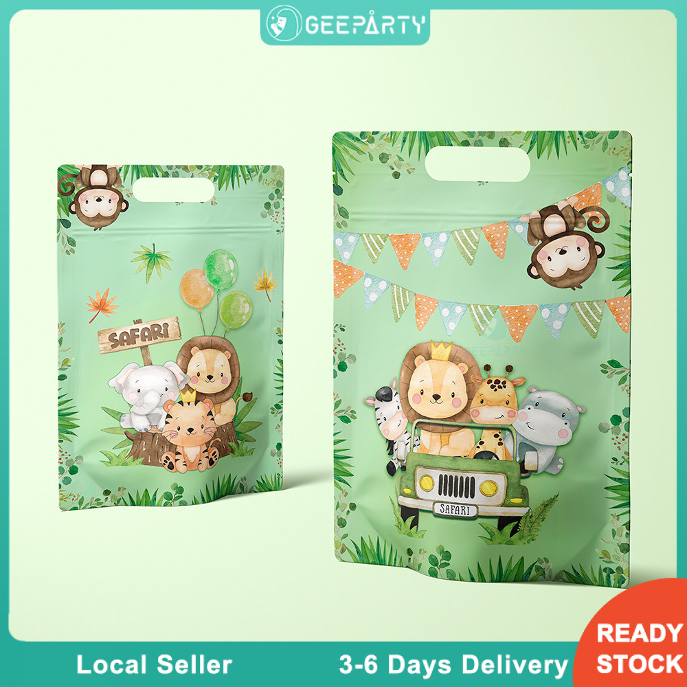 GeeParty 10pcs Jungle Animal Candy Bag Stand Up Pouch Chip Bag for Safari Theme Birthday Party Decor