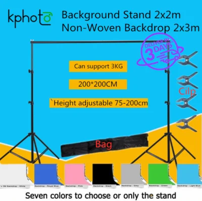 【Ready Stock+Free shipping】Kphoto Photo Video Studio 2 x 2m or 200cm x 200cm or 6ft. x 6ft Heavy Duty Background Stand Backdrop Support System Kit with Carry Bag for Photography