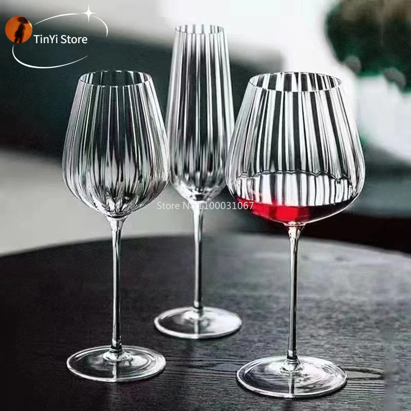 【Customer favorite】 2pcs Transparent Ripple Crystal Glasses Luxury Household Goblet Party Champagne Glass Red Glasses Romantic Wedding Cup