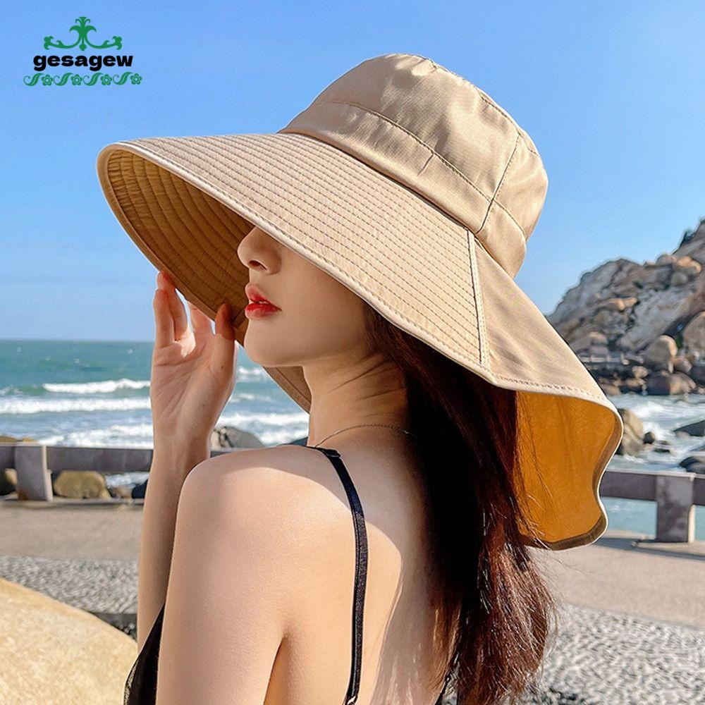 GESAGEW Chống nắng Thoáng khí Thanh lịch Mũ ngư dân Mũ che nắng đi biển Mũ che nắng du lịch Mũ Panama Có vạt cổ Rộng vành Mũ che nắng mùa hè Mũ chống nắng cho nữ Mũ tai bèo ngoài trời