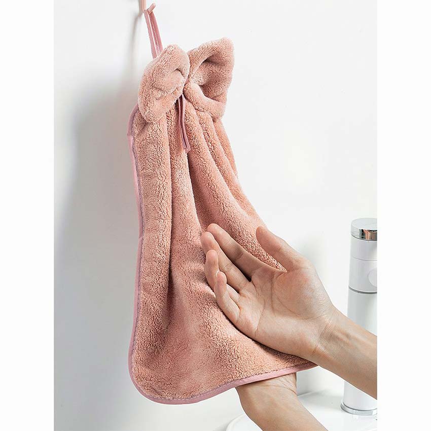 Cute Bowknot Coral Velvet Hand Towel Soft Wipe Dishcloths Hanging Absorbent  Cloth Kitchen Tools Bathroom Accessories 30*33cm