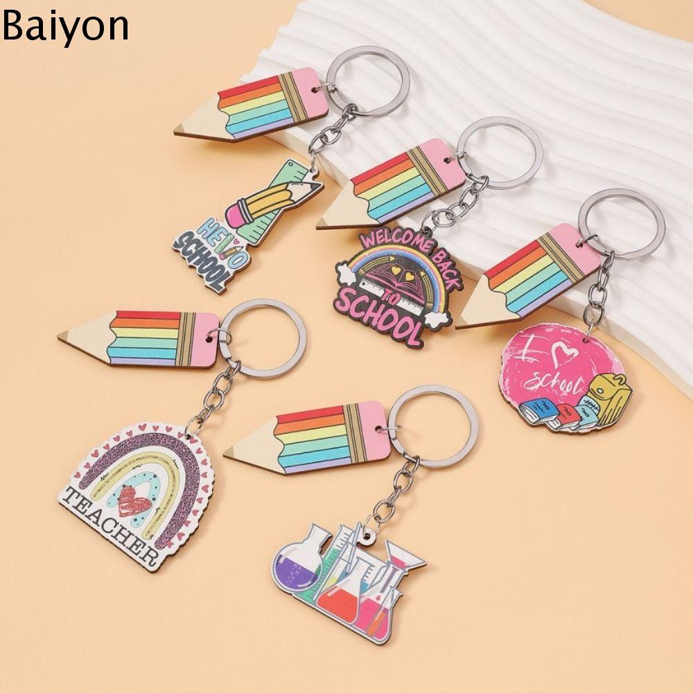 BAIYON Bút Chì Móc Khóa Ngày nhà giáo Hình dạng hình học Bằng gỗ Móc chìa khóa đựng bút Cá nhân hóa Chữ cái tiếng Anh dây chuyền móc khóa chữ Lễ tốt nghiệp