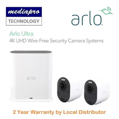 Arlo VMS5240 Ultra 4K UHD Wire-Free Security Wirelesss Camera Systems ( 2 Camera Kit ) - Auto-Zoom & Tracking, 180 Degree View, 2-Way Audio, Indoor / Outdoor, Enhanced Night Vision & Integrated Spotlight