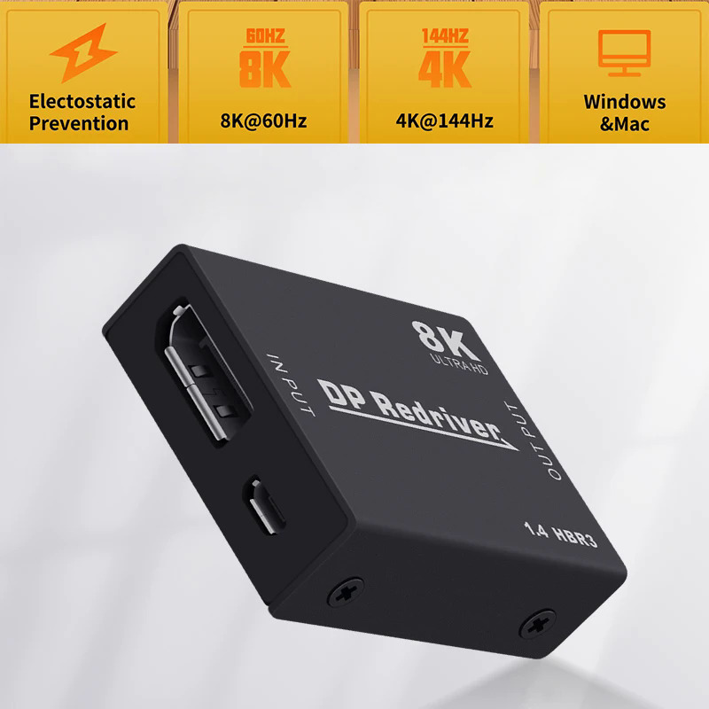 Bộ mở rộng Displayport hoạt động 8K Bộ lặp Displayport Bộ mở rộng cáp 1.4 Displayport Bộ khuếch đại tín hiệu dp