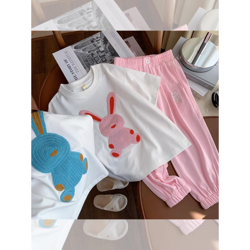 Đồ bộ bé gáii, set bộ áo cotton thỏ phối quần Jogger cho bé 10-30kg - 2