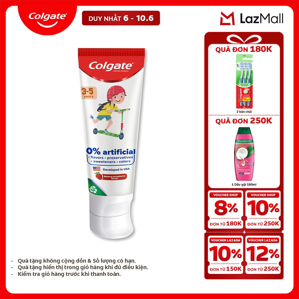 [Chỉ 6-10.6_X2 Voucher giảm 22%] Kem đánh răng Colgate Kid Free From cho trẻ em 3-5 tuổi không hương liệu và chất bảo quản 80g/tuýp
