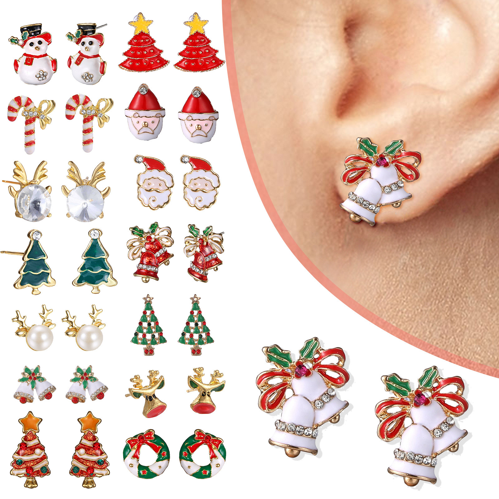 Chuông hoạt hình thời trang bông tai giáng sinh bông tai kim cương đồ trang trí bông tai giáng sinh tai hình giọt nước Khuyên tai tròn