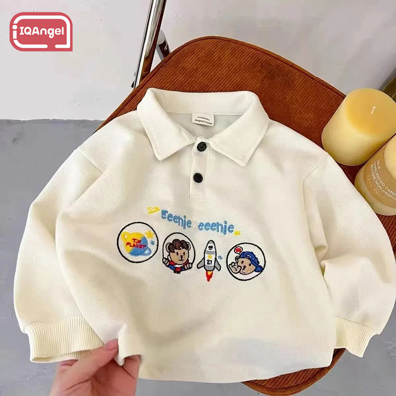 IQANGEL Children's autumn new polo shirt, bear embroidered men's and women's treasure long-sleeved sweatshirt, loose long-sleeved top ราคา 220 บาท*ส่งฟรี
