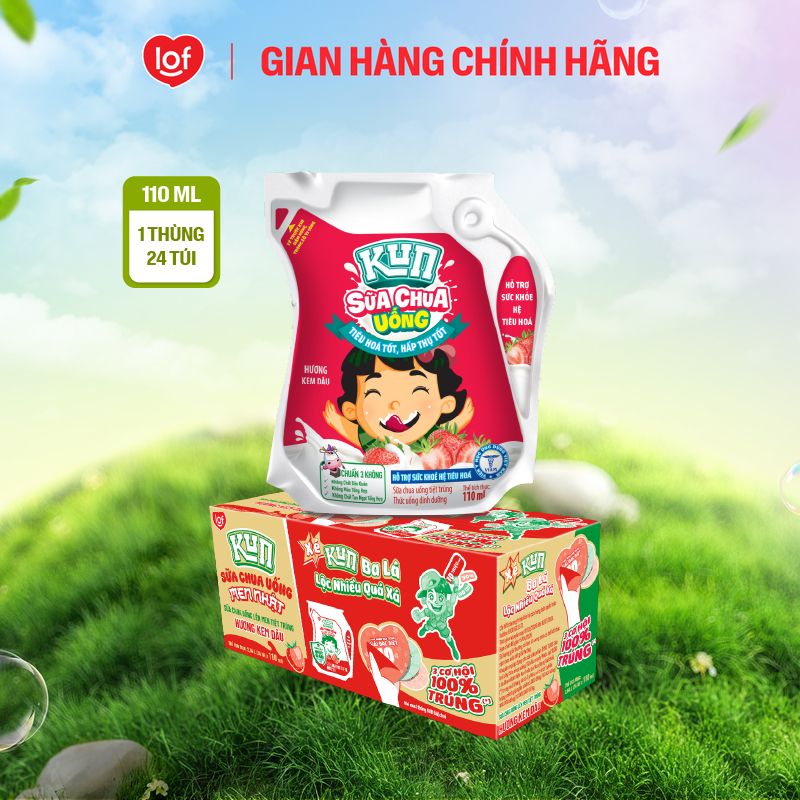 Sữa chua uống KUN vị dâu thùng 24 túi x 110ml
