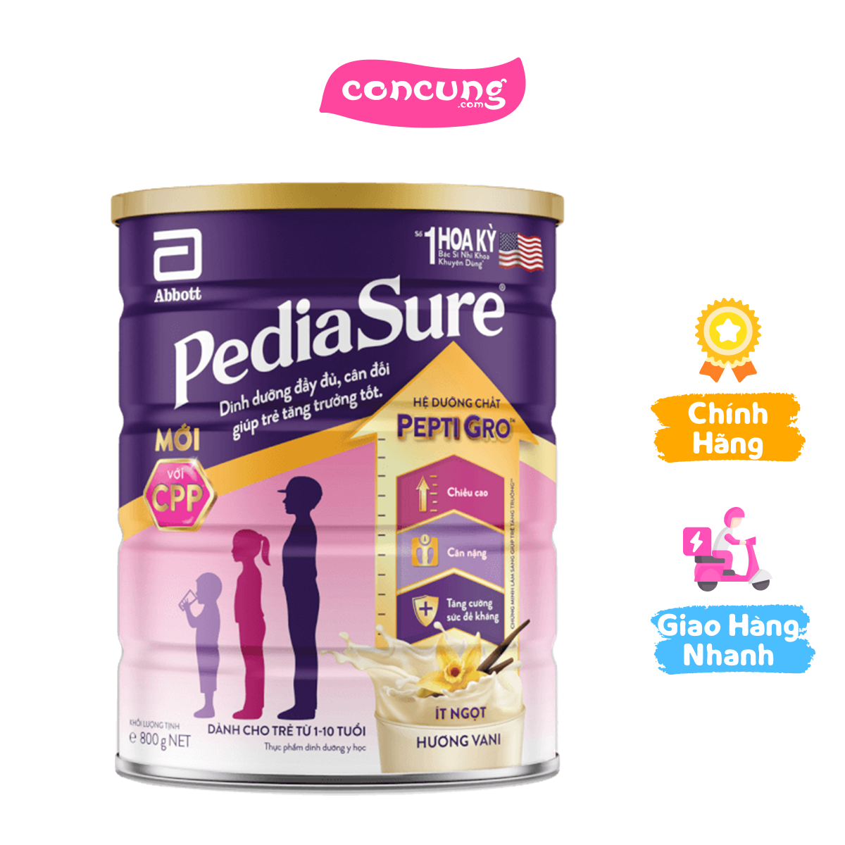  Abbott PediaSure Hương Vani 1-10 tuổi 800g 