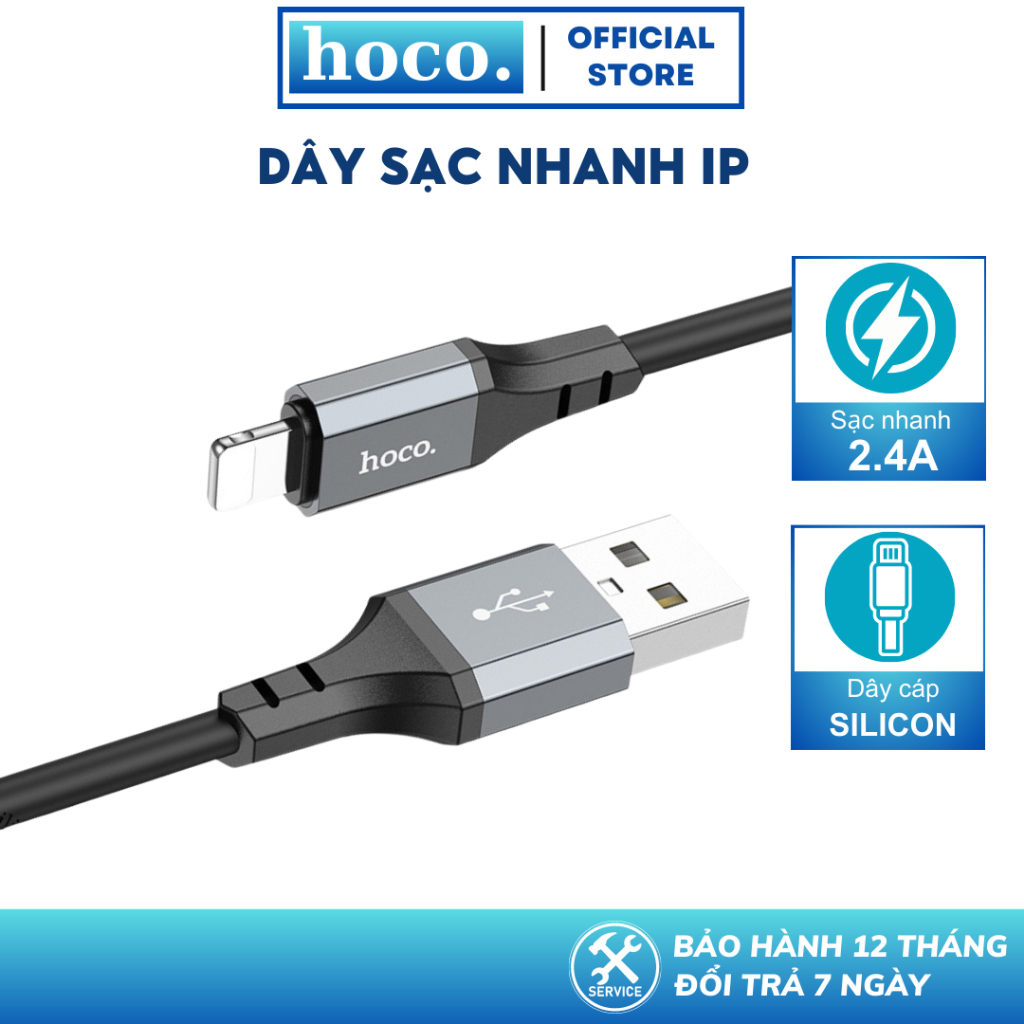 Thu thập voucher giảm 10% - dây sạc lp hoco sạc nhanh 2.4a cáp silicon siêu bền dành cho các dòng máy lp
