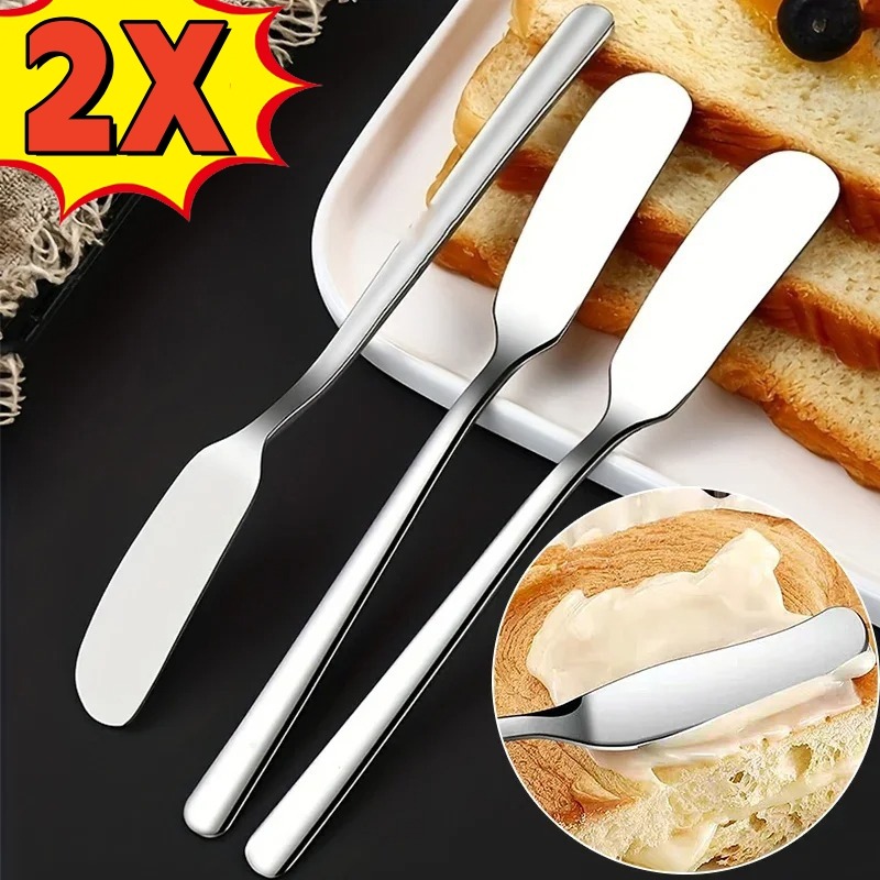 2Pcs Stainless Steel Butter Cheese Spreader Versatile Jar Scraper for Cream Butter Spoon Knife Home Kitchen Gadgets Accessories