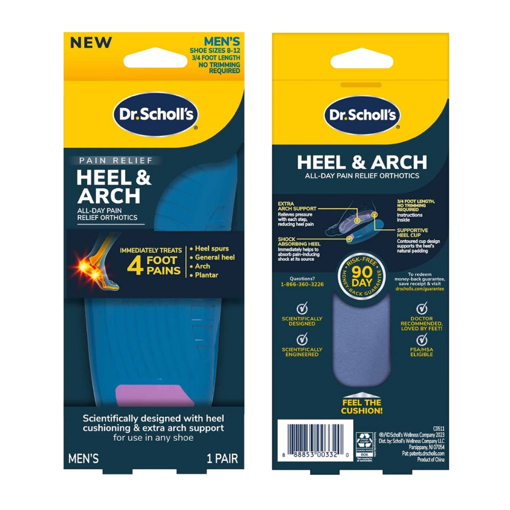 แผ่นรองเท้า สำหรับอาการปวดส้นเท้า อุ้งเท้า เอ็นฝ่าเท้า Dr.Scholl's Pain Relief HEEL & ARCH SK52 ราคา 1,041 บาท*ส่งฟรี