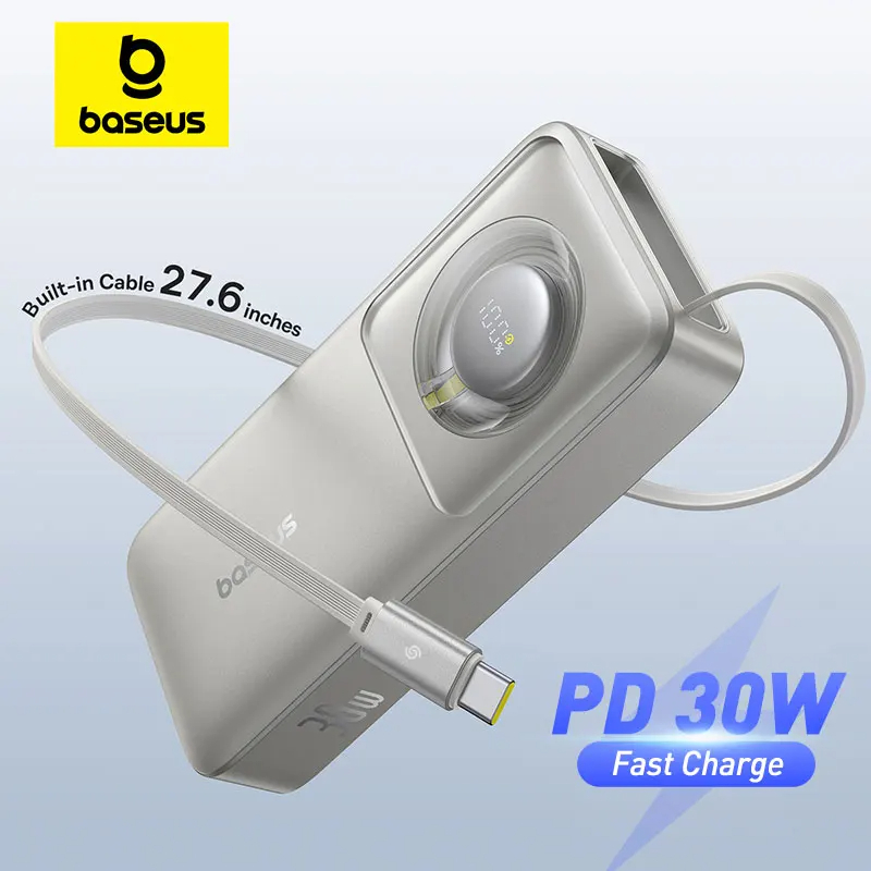 Pin Dự Phòng Baseus 65W 20000mAh với Cáp Type-C Kéo Dài Tích Hợp, Sạc Nhanh Cho iPhone 15/Android