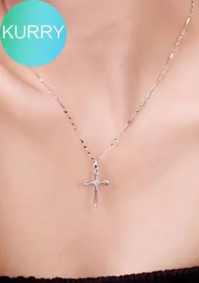 925 Sterling Silver Cross Crystal Chain Necklace Silver Pendant Girl Jewelry
