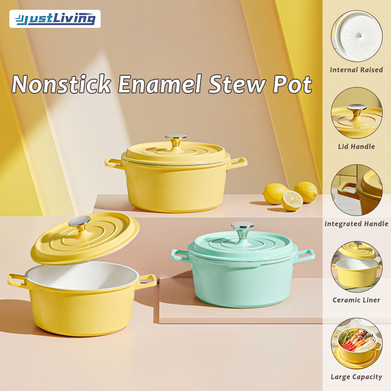 JustLiving 24cm Cast Iron Ivory White Enamel Pot Casserole High Quality Dutch Oven Pot Nonstick Enamel Cast Iron Casserole Bowl With Lid Evenly Heat Suitable All Stove Including Induction ราคา 1,393 บาท*ส่งฟรี