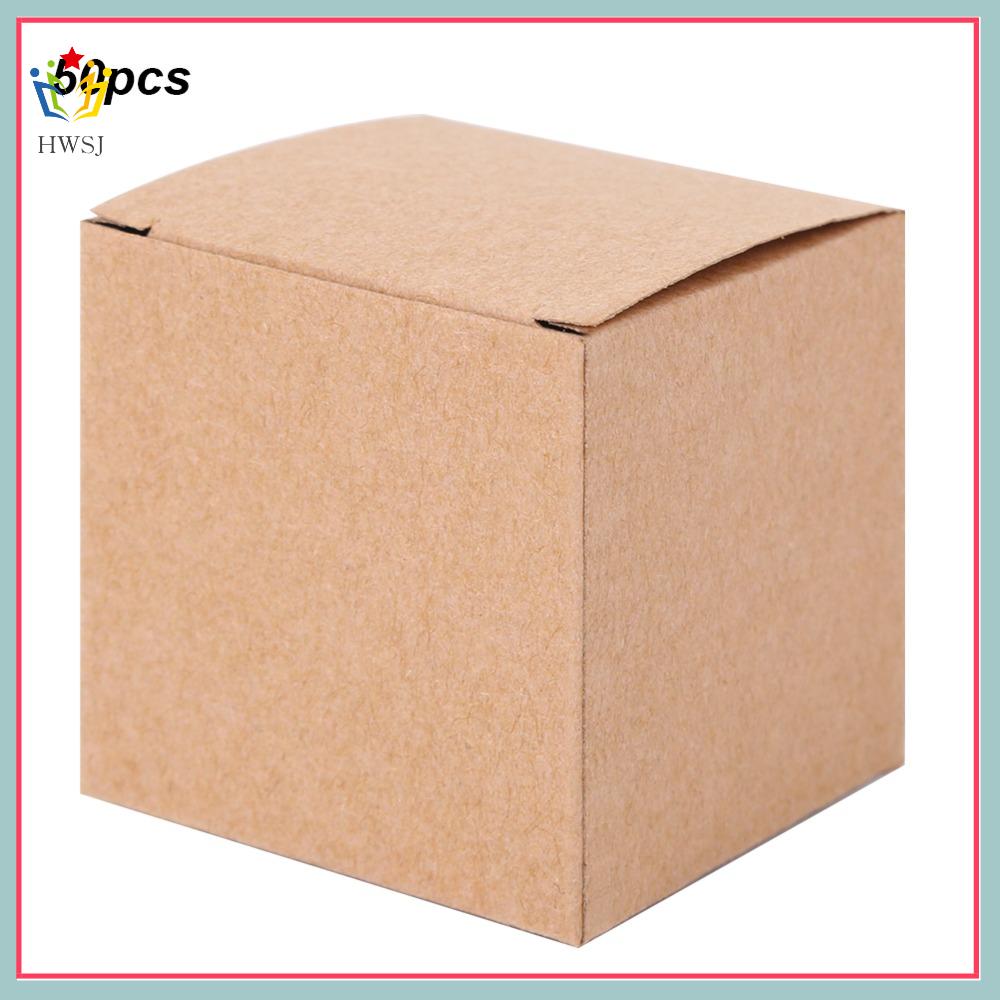 HWSJ 50PCS Giấy Hộp giấy Kraft Push-Form Nâu Hộp giấy Vật liệu gói quà Có nắp đậy Hộp Đám cưới