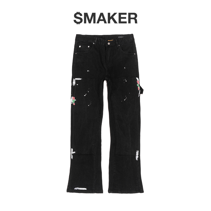 Quần jeans dài nam màu đen vẫy sơn customize - splashed flare jeans in black