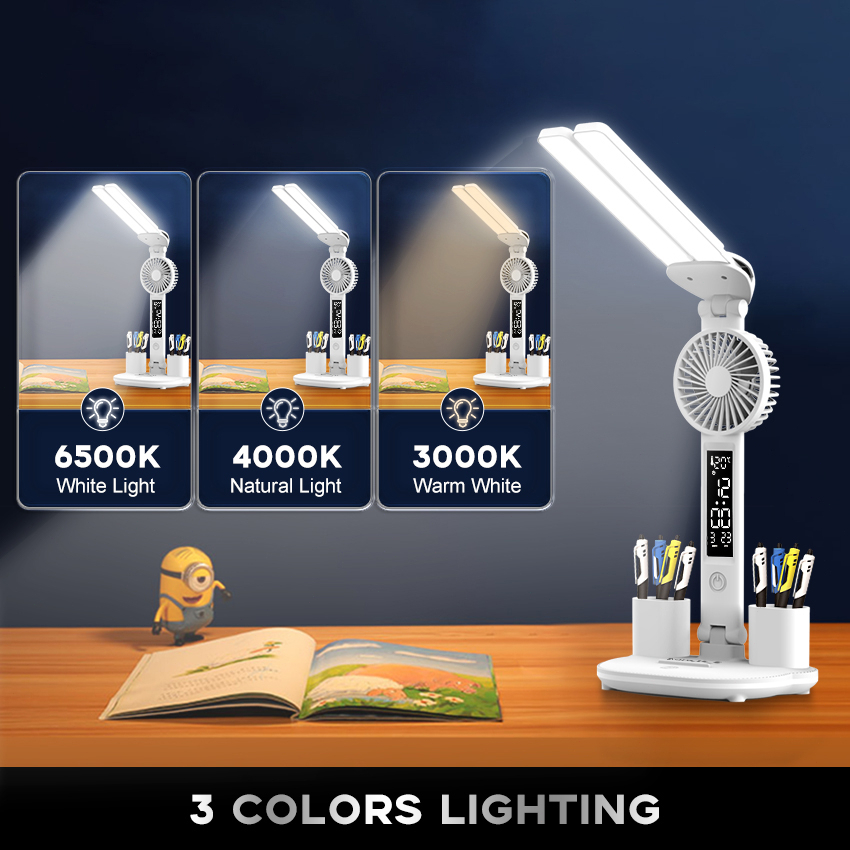 【COD】Lampu Belajar LED Lampu Meja Kipas Lampu Belajar Multifungsi Lampu Meja Pelindung Mata 3 Warna