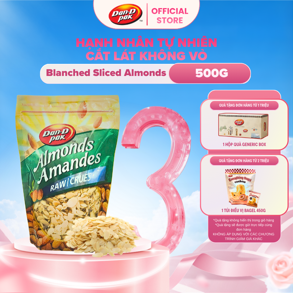 Hạnh Nhân Tự Nhiên Dạng Cắt Lát Không Vỏ Dan D Pak I Blanched Sliced Almonds I 500g