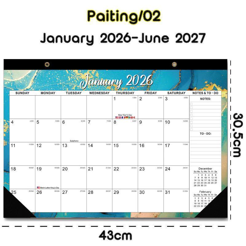 ปฏิทิน 2026 ภาษาอังกฤษ แบบแขวน สีพาสเทล จดตารางงาน แพลนเนอร์ ของแต่งห้อง
