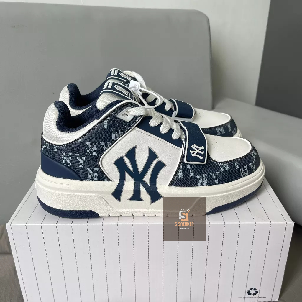 Giày MLB Chunky Liner Mid Monogram Denim Ny Navy - Bản Cao Cấp | Fullbox