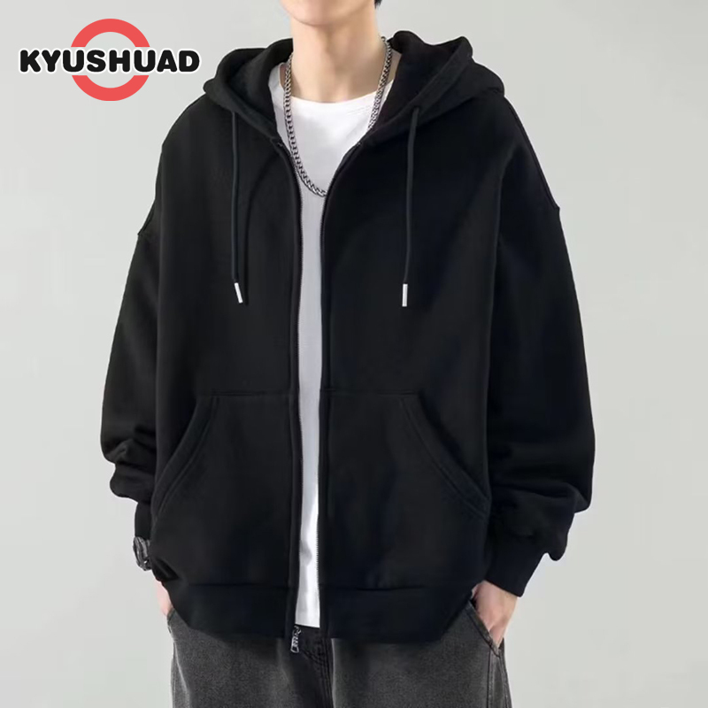 KYUSHUAD Áo khoác Áo Chui Đầu Có Mũ đơn giản rộng của Nam Khoá Kéo không Áo Hoodie lông cừu áo khoác hoodi