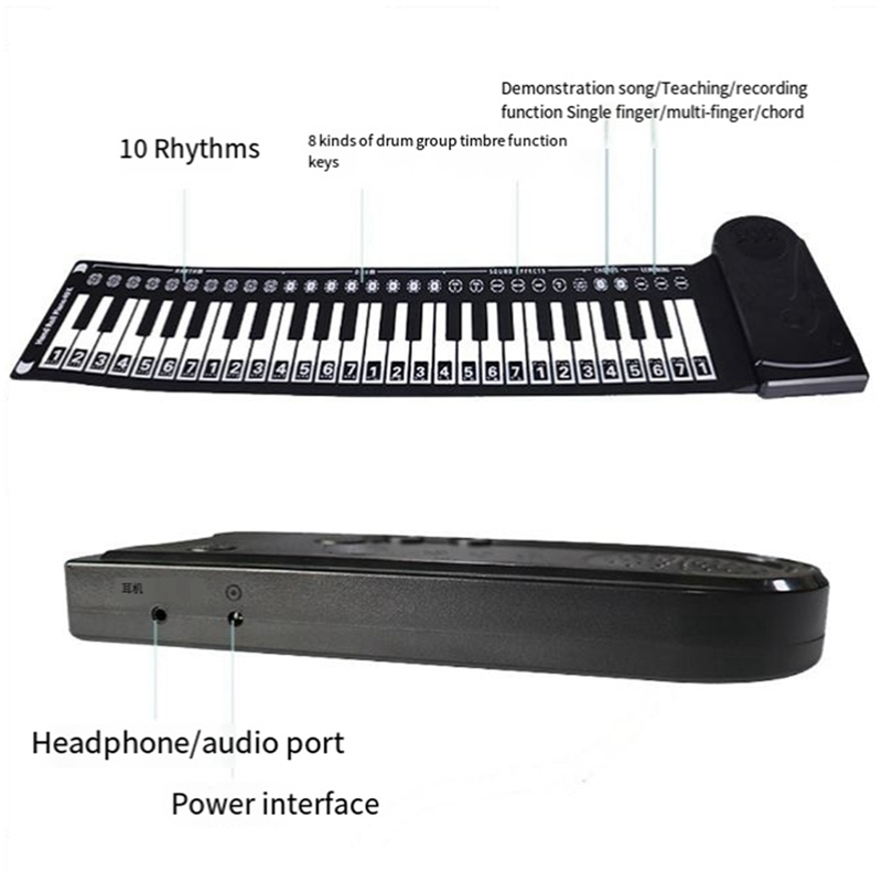 【OID】-49-Key Hand-Rolled Piano with Speaker Portable Folding Children'S Piano Beginner Piano Teaching Instrument