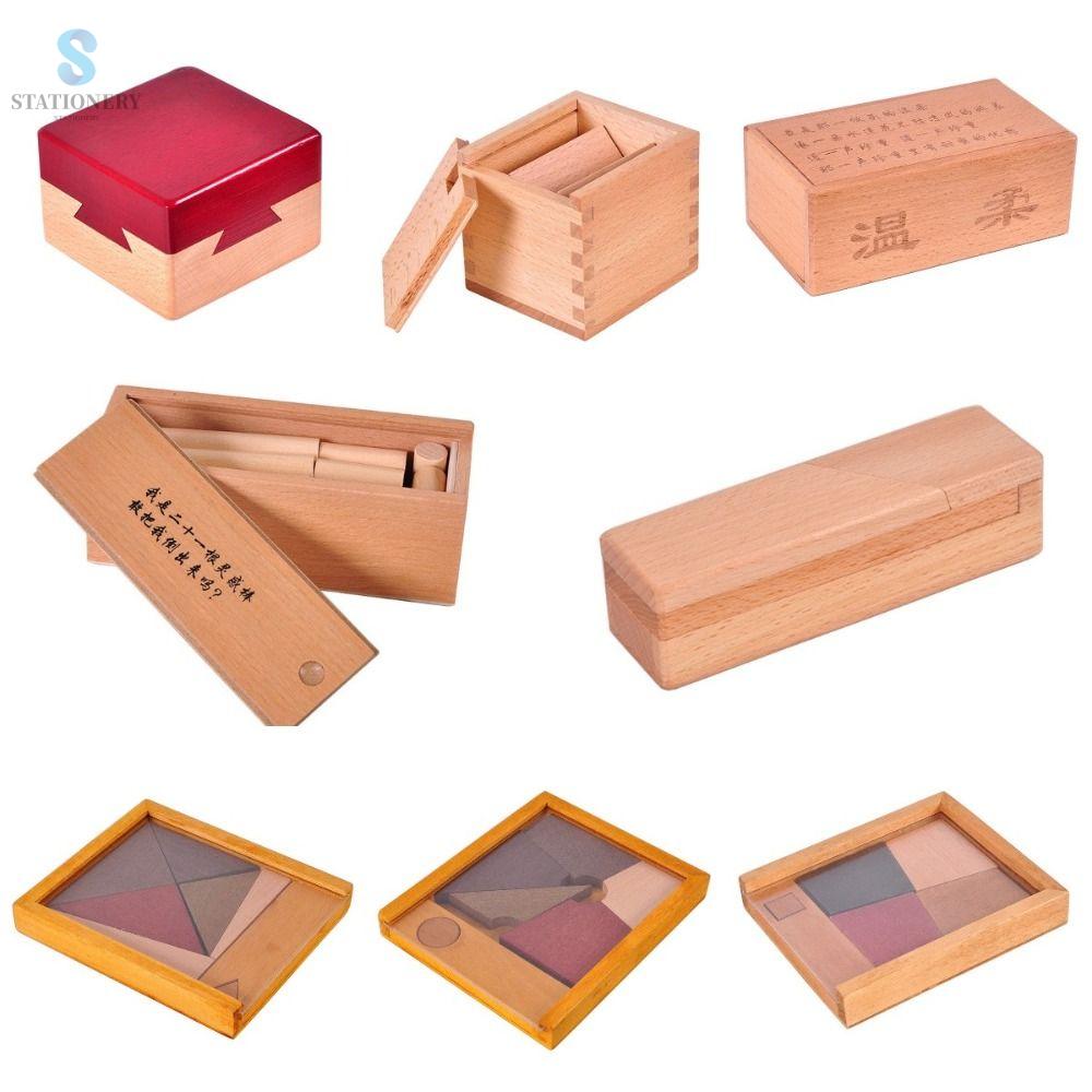 STATIONERY Khóa luban Trò chơi trí tuệ bằng gỗ Hộp câu đố Mở Mở khóa Câu đố bằng gỗ 3D Trò chơi Logic IQ 3D Rèn luyện trí tuệ Câu Đố Iq Đồ chơi trẻ em Người lớn