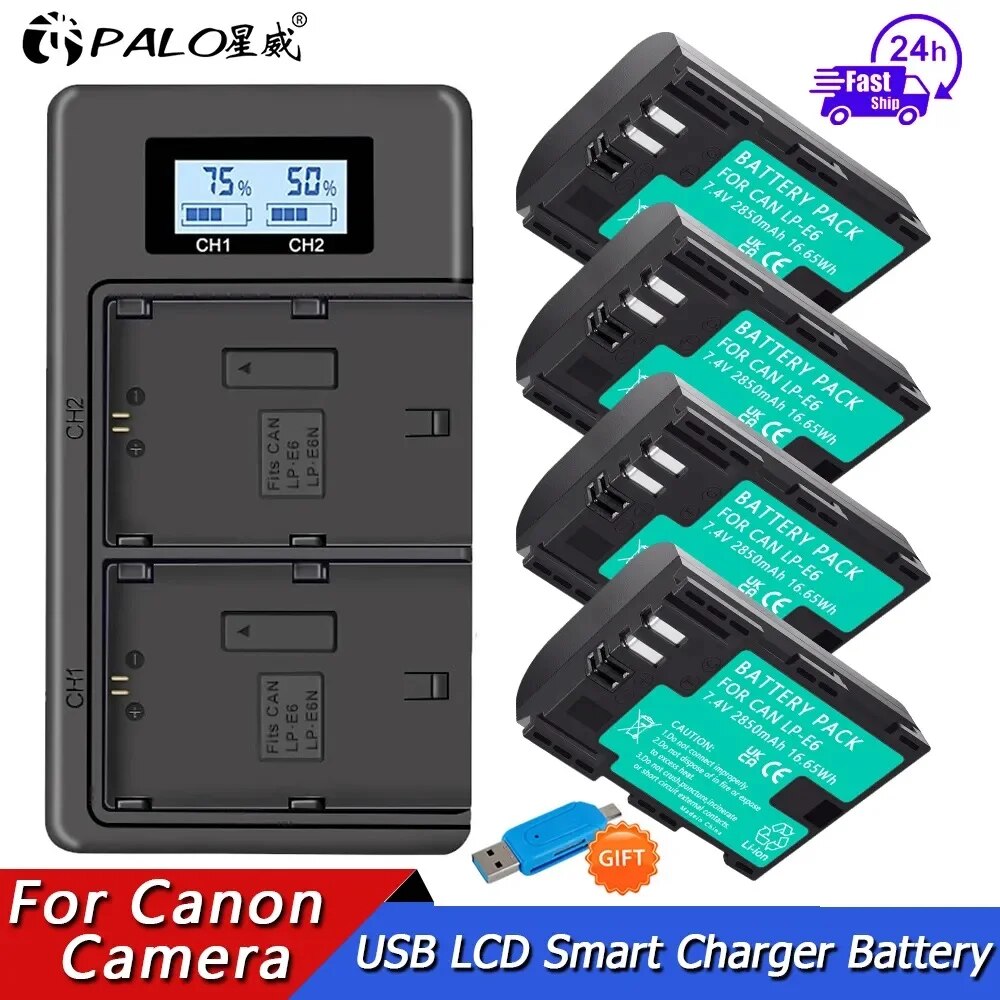 2850mah lp e6 lpe6 lp-e6 lp-e6n pin cho canon eos 5ds r 5d đánh dấu ii 5d mark iii 6d 7d 80d 90d eos 5ds r lcd máy ảnh sạc
