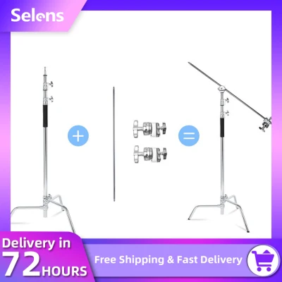 Selens C Stand Stainless Steel Heary Duty Stand Tripod Max Height 10ft Adjustable Reflector Stand with 4.2ft 128cm Holding Arm 2 Pieces Grip Head for Photo Studio Lighting Video Reflector Monolight Softbox Other Equipment
