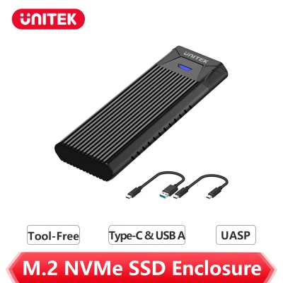 Unitek M.2 NVMe SSD Enclosure, Tool-Free Portable Aluminum USB3.1 Gen2 (10Gbps) Type-C to NVME PCI-E M-Key Hard Drive External Enclosure Support UASP Compatible for M.2 NVMe SSD M-Key 2242/2260/2280 (Black)